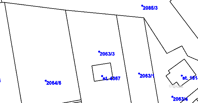 Parcela st. 2063/3 v KÚ Frenštát pod Radhoštěm, Katastrální mapa