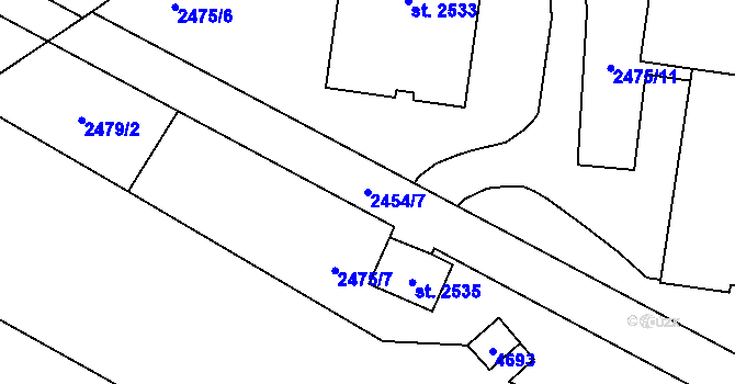 Parcela st. 2454/7 v KÚ Frenštát pod Radhoštěm, Katastrální mapa
