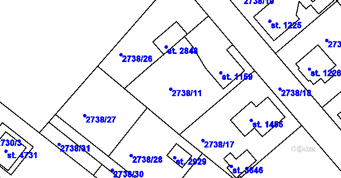 Parcela st. 2738/11 v KÚ Frenštát pod Radhoštěm, Katastrální mapa