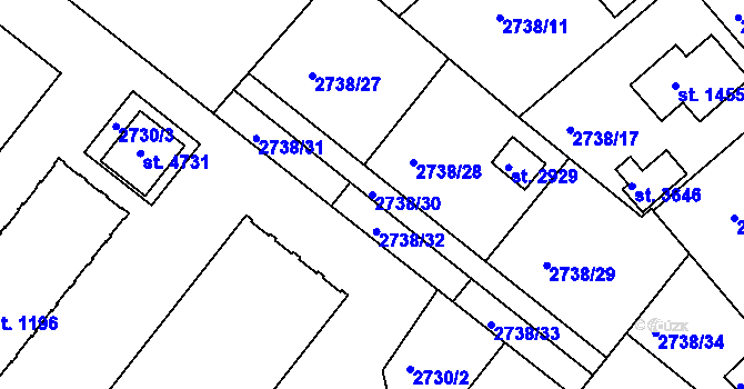Parcela st. 2738/30 v KÚ Frenštát pod Radhoštěm, Katastrální mapa