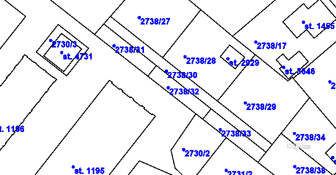 Parcela st. 2738/32 v KÚ Frenštát pod Radhoštěm, Katastrální mapa