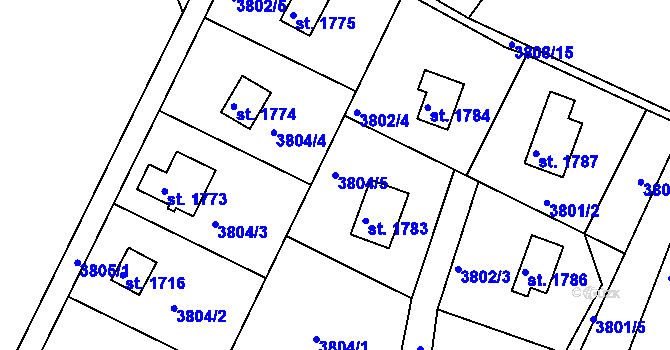 Parcela st. 3804/5 v KÚ Frenštát pod Radhoštěm, Katastrální mapa