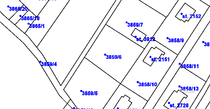 Parcela st. 3859/6 v KÚ Frenštát pod Radhoštěm, Katastrální mapa