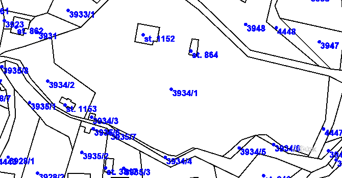 Parcela st. 3934/1 v KÚ Frenštát pod Radhoštěm, Katastrální mapa