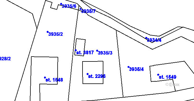 Parcela st. 3935/3 v KÚ Frenštát pod Radhoštěm, Katastrální mapa