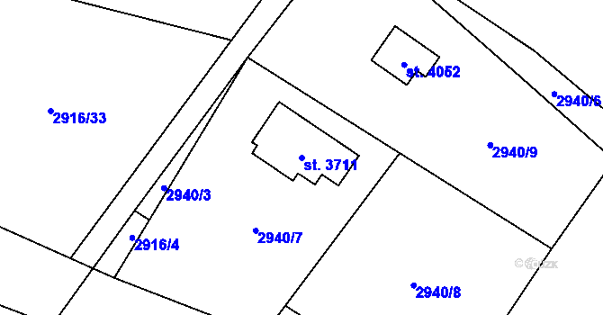 Parcela st. 3711 v KÚ Frenštát pod Radhoštěm, Katastrální mapa