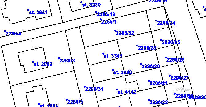 Parcela st. 3345 v KÚ Frenštát pod Radhoštěm, Katastrální mapa