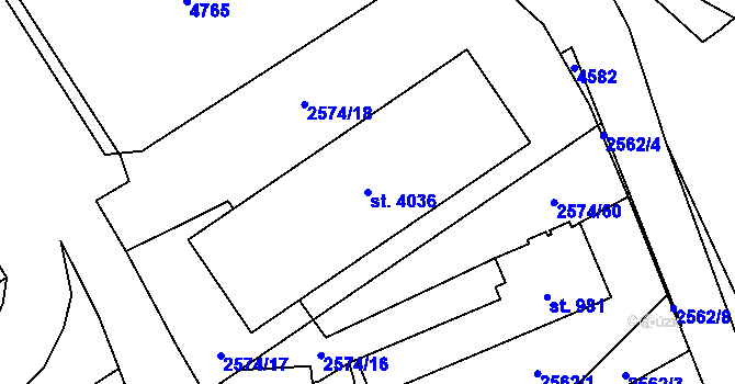 Parcela st. 4036 v KÚ Frenštát pod Radhoštěm, Katastrální mapa