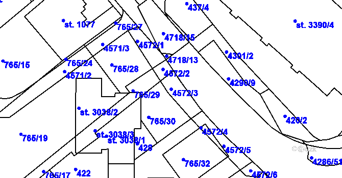 Parcela st. 4572/3 v KÚ Frenštát pod Radhoštěm, Katastrální mapa
