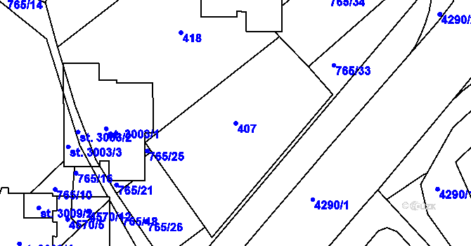 Parcela st. 407 v KÚ Frenštát pod Radhoštěm, Katastrální mapa