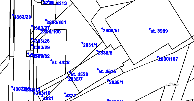 Parcela st. 2835/8 v KÚ Frenštát pod Radhoštěm, Katastrální mapa