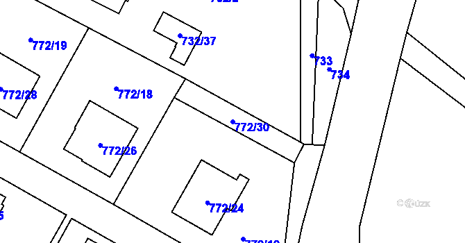 Parcela st. 772/30 v KÚ Fryčovice, Katastrální mapa
