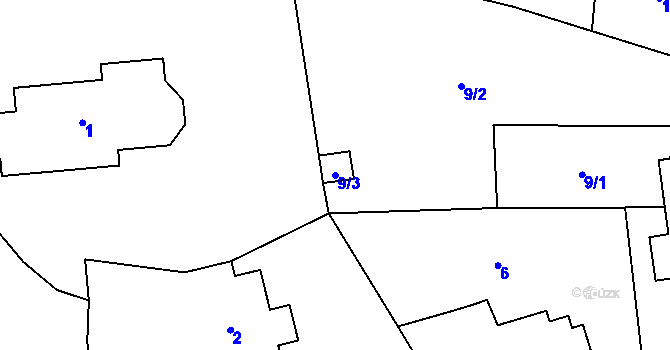 Parcela st. 9/3 v KÚ Fryčovice, Katastrální mapa