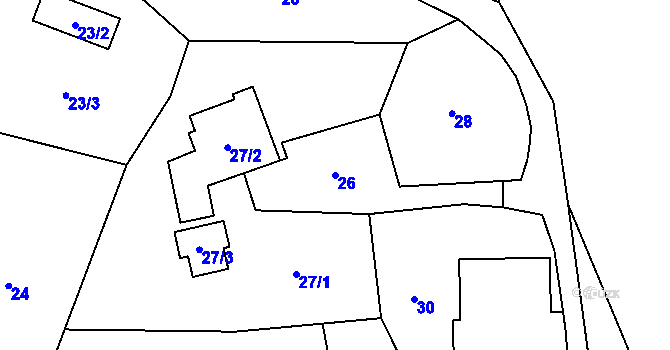 Parcela st. 26 v KÚ Fryčovice, Katastrální mapa