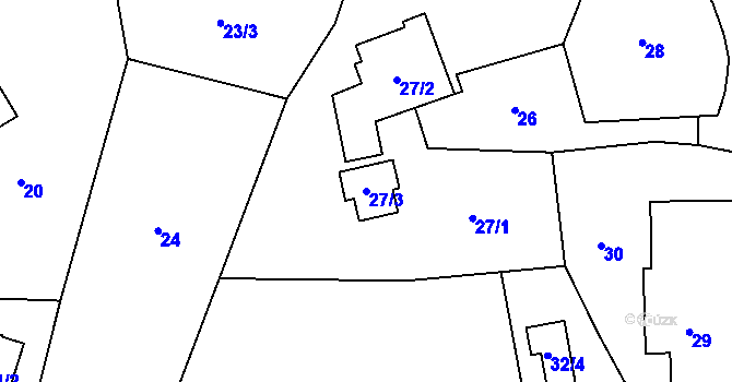 Parcela st. 27/3 v KÚ Fryčovice, Katastrální mapa