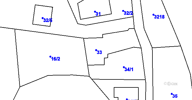 Parcela st. 33 v KÚ Fryčovice, Katastrální mapa