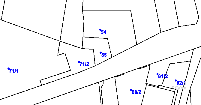 Parcela st. 55 v KÚ Fryčovice, Katastrální mapa