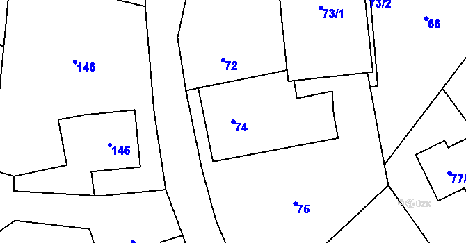 Parcela st. 74 v KÚ Fryčovice, Katastrální mapa