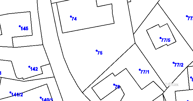 Parcela st. 75 v KÚ Fryčovice, Katastrální mapa