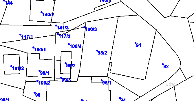 Parcela st. 95/2 v KÚ Fryčovice, Katastrální mapa