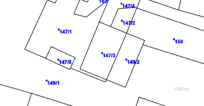 Parcela st. 147/3 v KÚ Fryčovice, Katastrální mapa