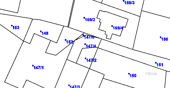 Parcela st. 147/4 v KÚ Fryčovice, Katastrální mapa