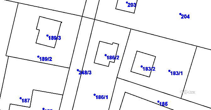Parcela st. 186/2 v KÚ Fryčovice, Katastrální mapa