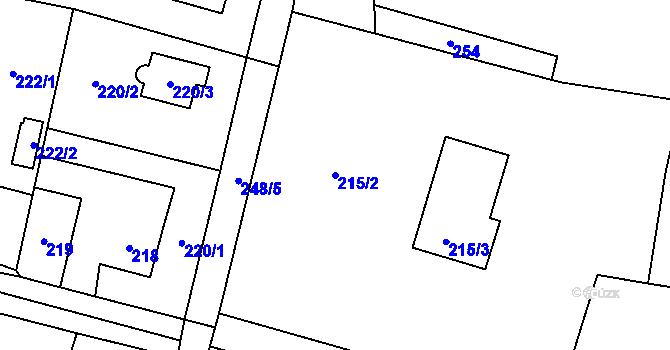 Parcela st. 215/2 v KÚ Fryčovice, Katastrální mapa