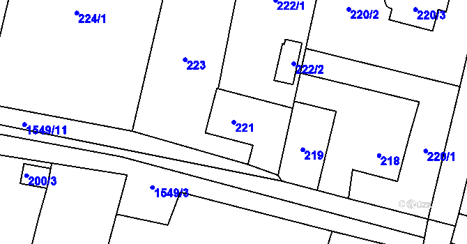 Parcela st. 221 v KÚ Fryčovice, Katastrální mapa