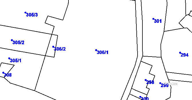 Parcela st. 306/1 v KÚ Fryčovice, Katastrální mapa