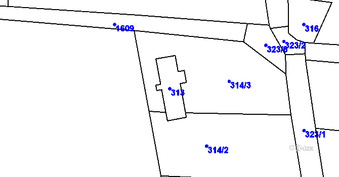 Parcela st. 313 v KÚ Fryčovice, Katastrální mapa