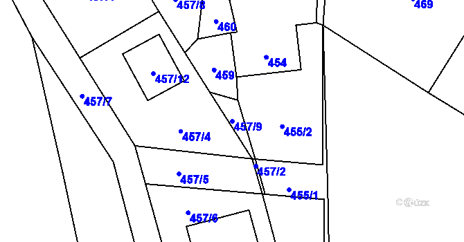 Parcela st. 457/9 v KÚ Fryčovice, Katastrální mapa