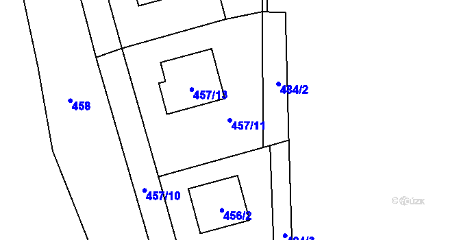 Parcela st. 457/11 v KÚ Fryčovice, Katastrální mapa