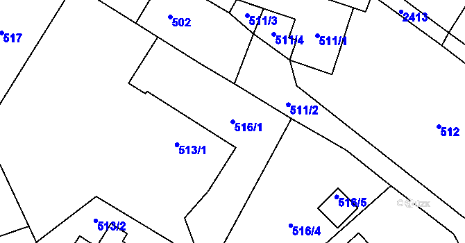 Parcela st. 516/1 v KÚ Fryčovice, Katastrální mapa
