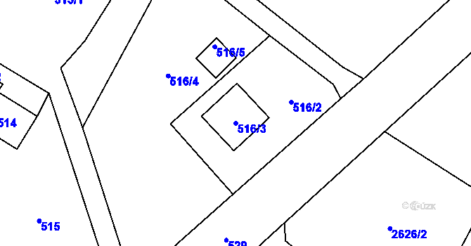 Parcela st. 516/3 v KÚ Fryčovice, Katastrální mapa