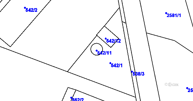 Parcela st. 542/11 v KÚ Fryčovice, Katastrální mapa