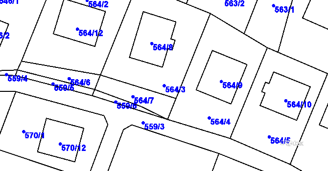 Parcela st. 564/3 v KÚ Fryčovice, Katastrální mapa