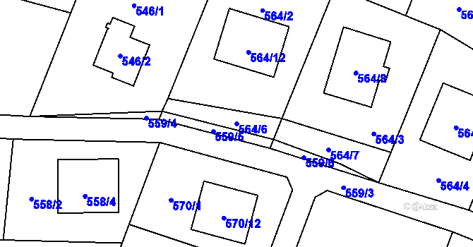 Parcela st. 564/6 v KÚ Fryčovice, Katastrální mapa