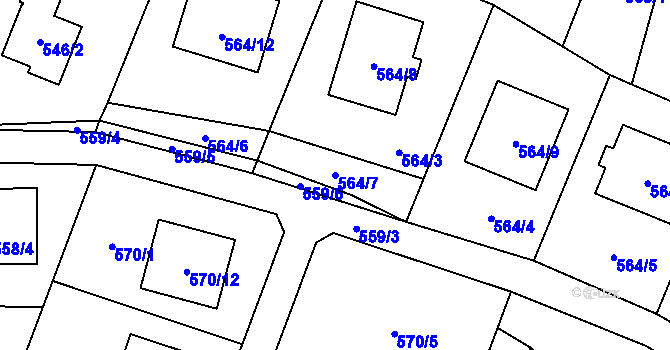 Parcela st. 564/7 v KÚ Fryčovice, Katastrální mapa