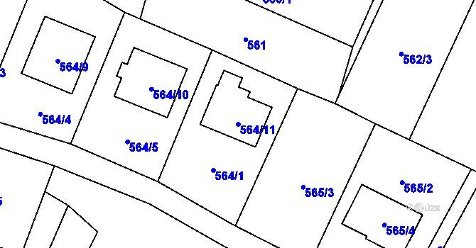 Parcela st. 564/11 v KÚ Fryčovice, Katastrální mapa