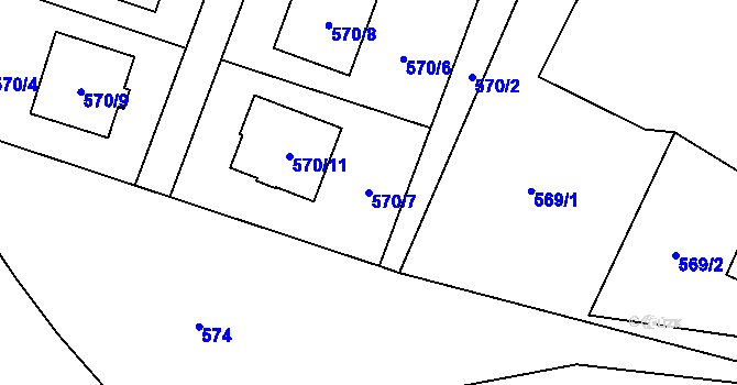 Parcela st. 570/7 v KÚ Fryčovice, Katastrální mapa