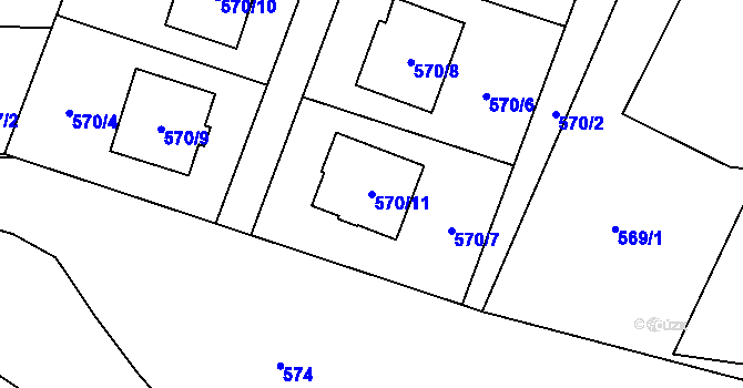 Parcela st. 570/11 v KÚ Fryčovice, Katastrální mapa