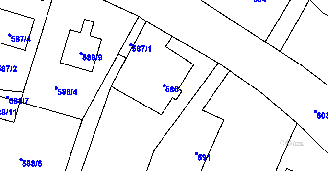 Parcela st. 586 v KÚ Fryčovice, Katastrální mapa