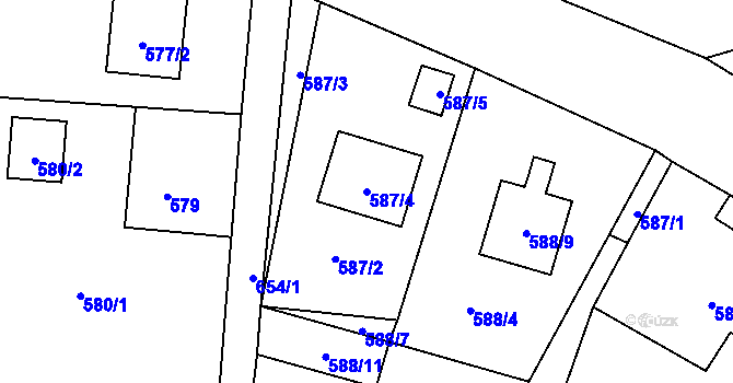 Parcela st. 587/4 v KÚ Fryčovice, Katastrální mapa