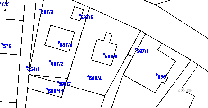 Parcela st. 588/9 v KÚ Fryčovice, Katastrální mapa