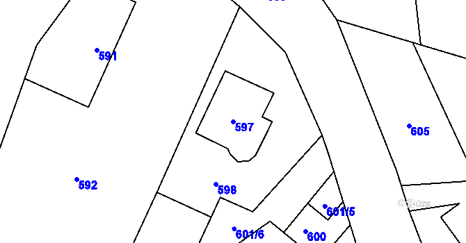 Parcela st. 597 v KÚ Fryčovice, Katastrální mapa