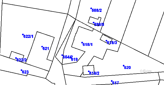 Parcela st. 618/1 v KÚ Fryčovice, Katastrální mapa