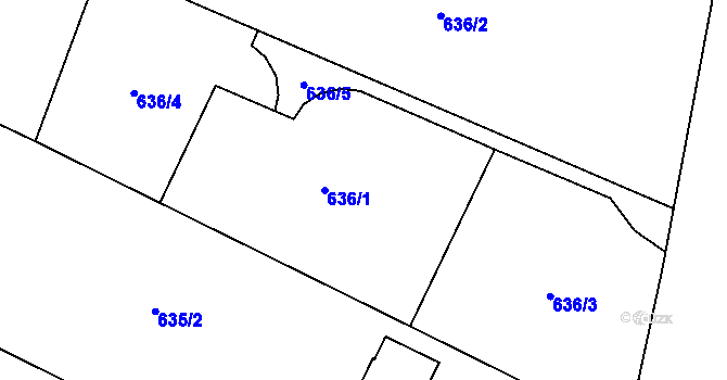 Parcela st. 636/1 v KÚ Fryčovice, Katastrální mapa