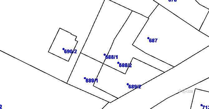 Parcela st. 688/1 v KÚ Fryčovice, Katastrální mapa