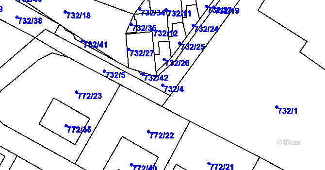 Parcela st. 732/4 v KÚ Fryčovice, Katastrální mapa